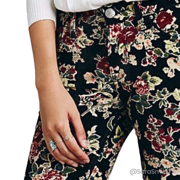 FREE PEOPLE Boho Autumn Floral Corduroy Skinny Pants - Picture 12 of 15